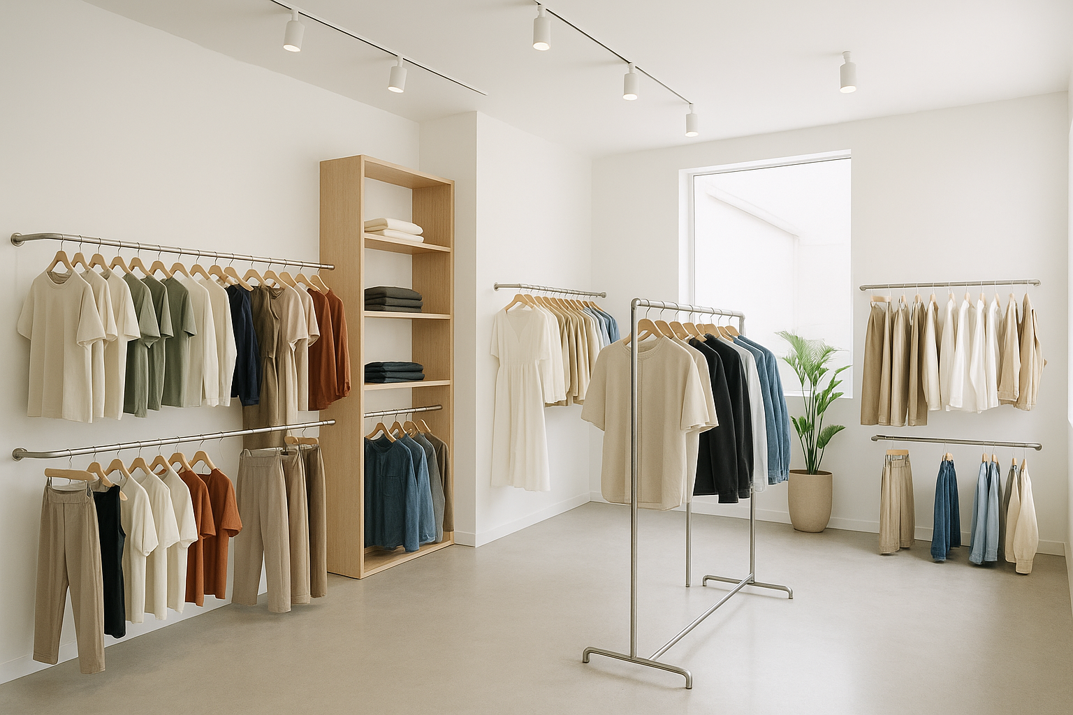 A simple and modern clothing store with collections of clothes